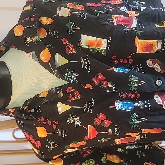 Vintage tropical cocktail shirt made in USA size L black short sleeve - Picture 2 of 10